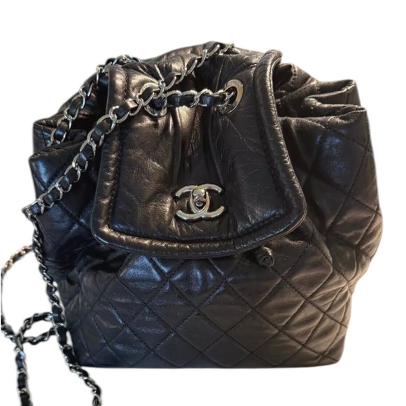 CHANEL Matelasse Backpack Bag Leather Logo Black - Picture 1 of 12